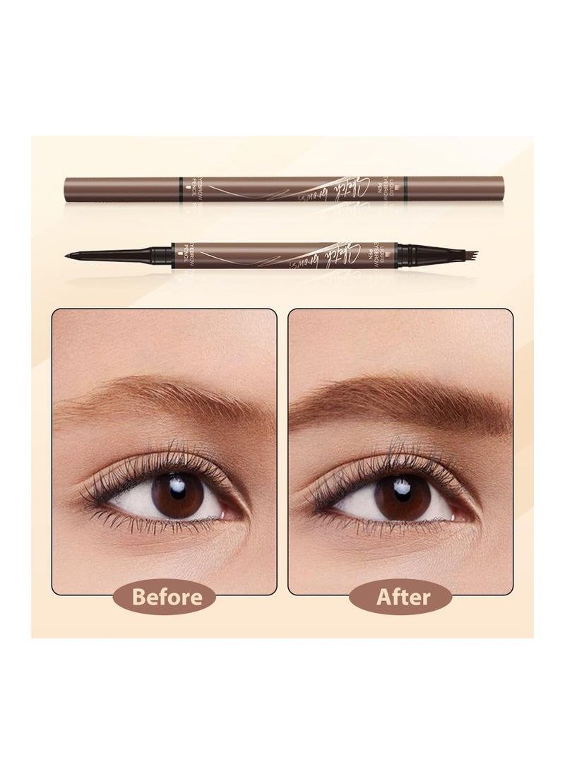 Ultra Slim Eyebrow Makeup, 2 in 1 Magic Eyebrow Pencil, Upgrade 3D Waterproof Microblading Eyebrow Pencil Contouring Pen, 4-Tipped Precise Brow Pen Tattoo Pencil for Natural Makeup Last (Black)