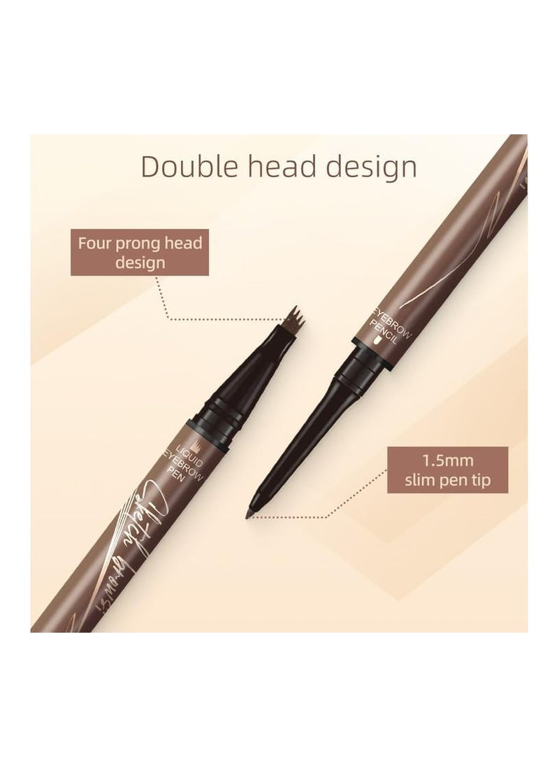 Ultra Slim Eyebrow Makeup, 2 in 1 Magic Eyebrow Pencil, Upgrade 3D Waterproof Microblading Eyebrow Pencil Contouring Pen, 4-Tipped Precise Brow Pen Tattoo Pencil for Natural Makeup Last (Black)