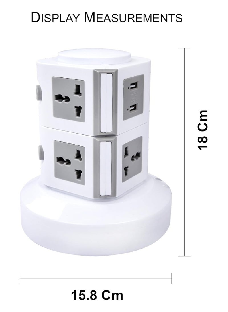 Universal Vertical Tower Power Strip Multi Socket 110V-250V with 2 USB Ports Electric Charging Station Surge Protector Suitable For Any Country