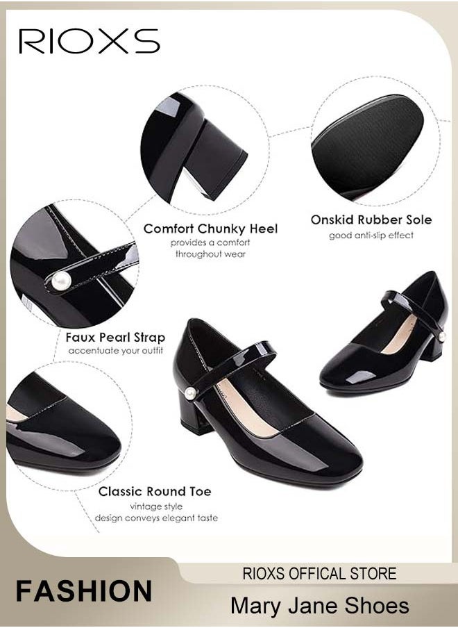 Women's Classic Patent Leather Shoes, Ankle Strap Mary Jane Shoes, Casual Lightweight Round Toe Shoes, 6.5cm Elegant Mary Janes Heels, Perfect Companion for Any Outfit, Easy to Wear for All Day Long