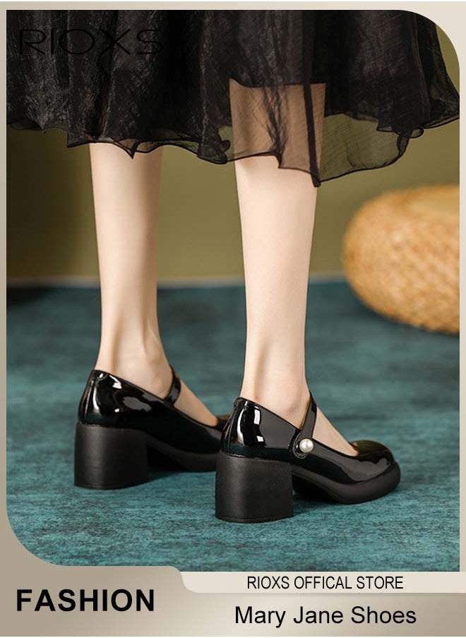 Women's Classic Patent Leather Shoes, Ankle Strap Mary Jane Shoes, Casual Lightweight Round Toe Shoes, 6.5cm Elegant Mary Janes Heels, Perfect Companion for Any Outfit, Easy to Wear for All Day Long