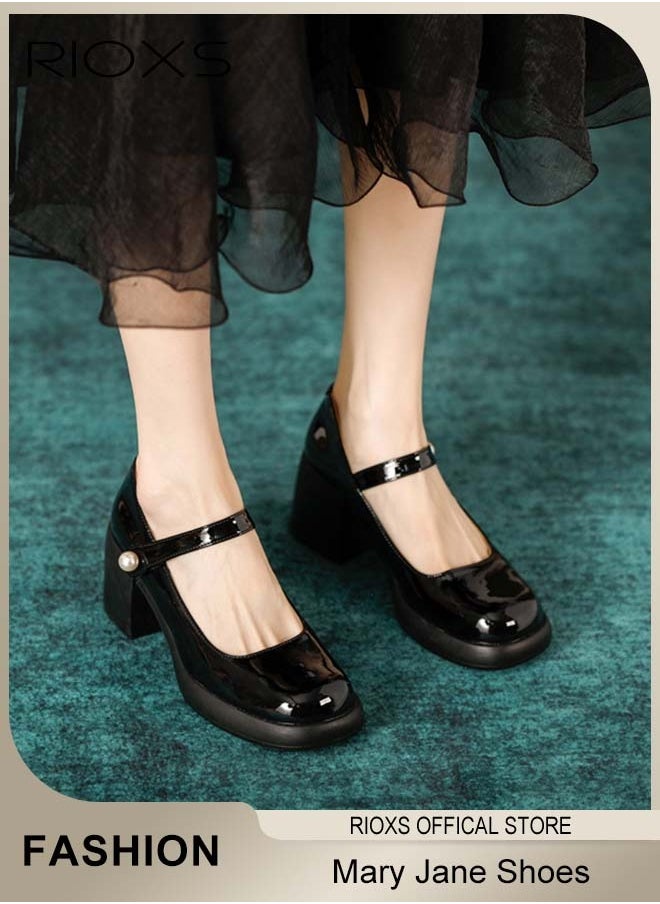 Women's Classic Patent Leather Shoes, Ankle Strap Mary Jane Shoes, Casual Lightweight Round Toe Shoes, 6.5cm Elegant Mary Janes Heels, Perfect Companion for Any Outfit, Easy to Wear for All Day Long