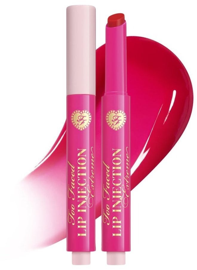 Too Faced Lip Injection Extreme Plumping Clicks Lip Gloss – On Pointe (Cherry Red) 1.5g – Hydrating, High-Shine & Volumizing Lip Plumper