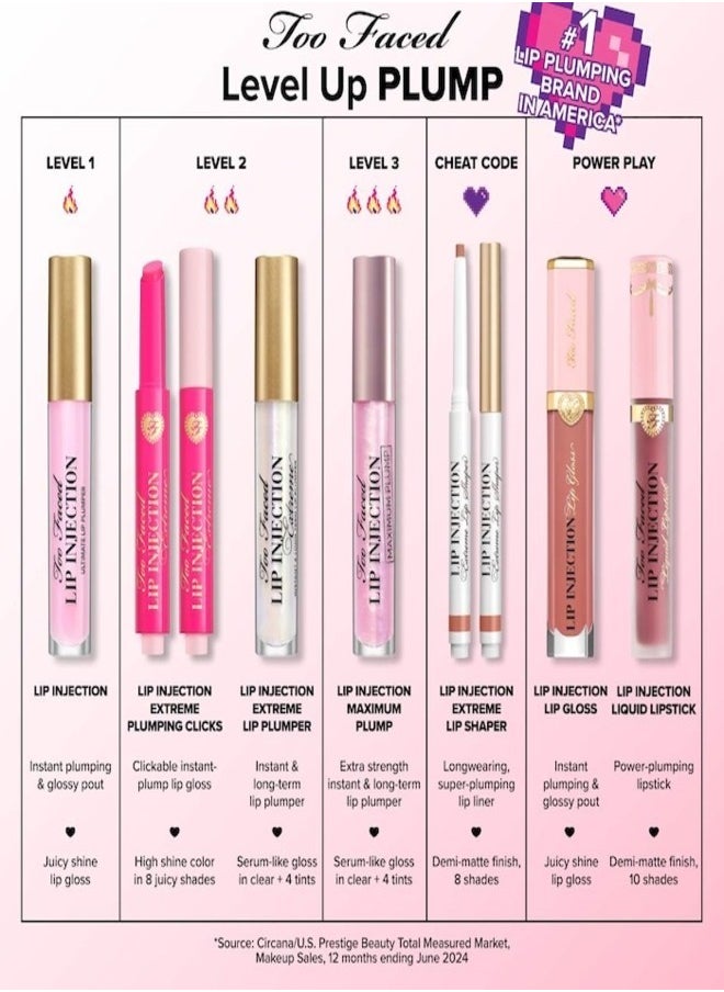 Too Faced Lip Injection Extreme Plumping Clicks Lip Gloss – On Pointe (Cherry Red) 1.5g – Hydrating, High-Shine & Volumizing Lip Plumper