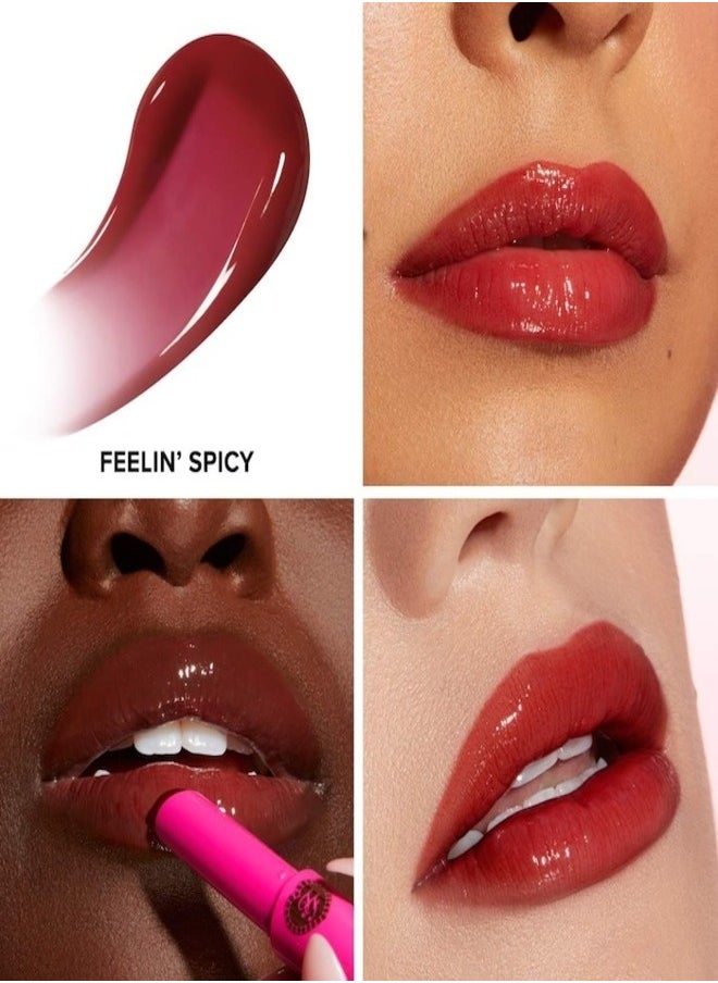 Too Faced Lip Injection Extreme Plumping Clicks Lip Gloss – Feelin' Spicy - Warm Red-Brown 1.5g – Hydrating, High-Shine & Volumizing Lip Plumper
