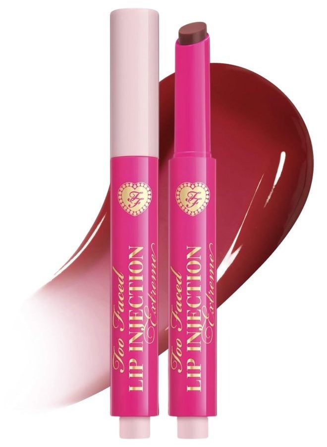 Too Faced Lip Injection Extreme Plumping Clicks Lip Gloss – Feelin' Spicy - Warm Red-Brown 1.5g – Hydrating, High-Shine & Volumizing Lip Plumper