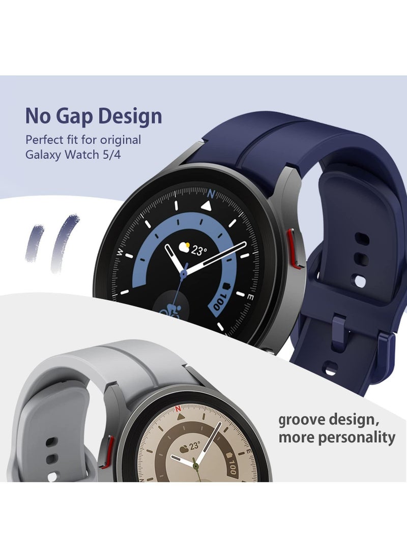 4-Pack Silicone Replacement Strap for Samsung Galaxy Watch 5 Pro 45mm, Galaxy Watch 4 40mm/44mm, Classic 42mm/46mm - No Gap Fit with Colorful Buckles(Black/Purple/Yellow/Midnight Blue)