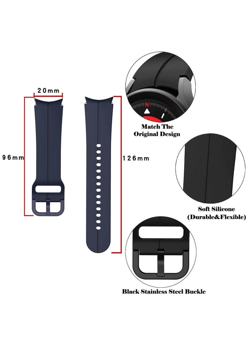 4-Pack Silicone Replacement Strap for Samsung Galaxy Watch 5 Pro 45mm, Galaxy Watch 4 40mm/44mm, Classic 42mm/46mm - No Gap Fit with Colorful Buckles(Black/Purple/Yellow/Midnight Blue)