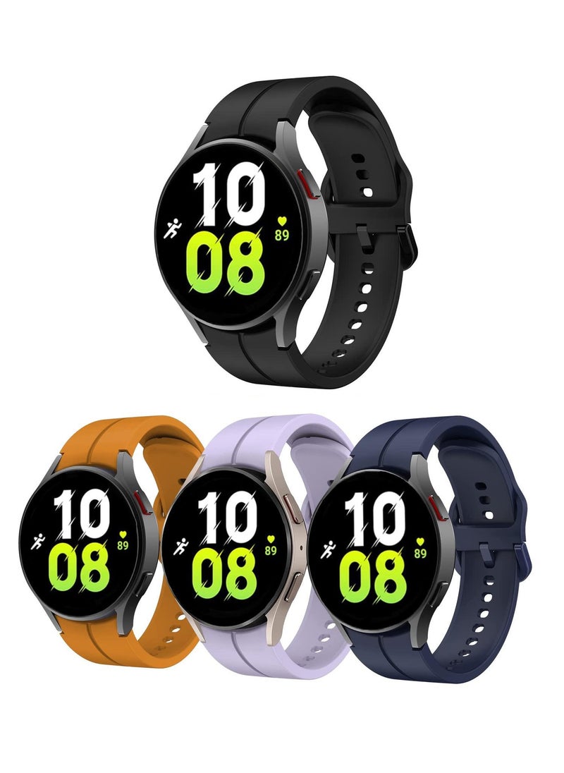 4-Pack Silicone Replacement Strap for Samsung Galaxy Watch 5 Pro 45mm, Galaxy Watch 4 40mm/44mm, Classic 42mm/46mm - No Gap Fit with Colorful Buckles(Black/Purple/Yellow/Midnight Blue)