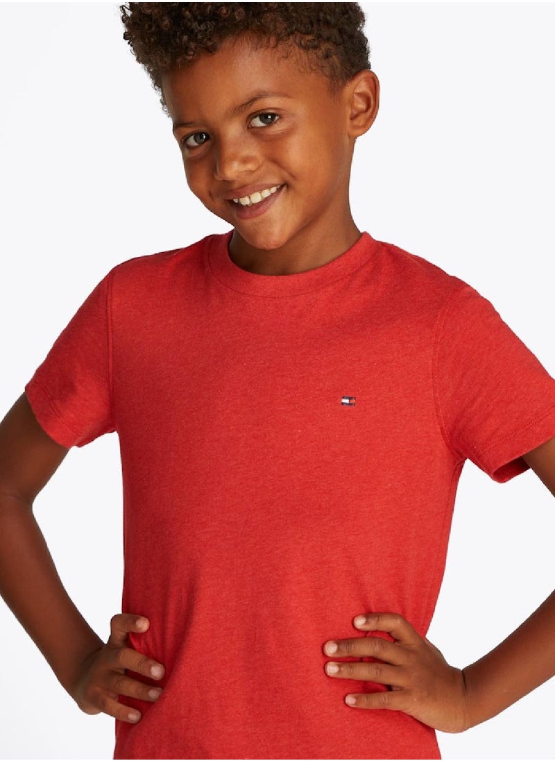 Boys' Contrast Crew Neck T-Shirt - Cotton, Red