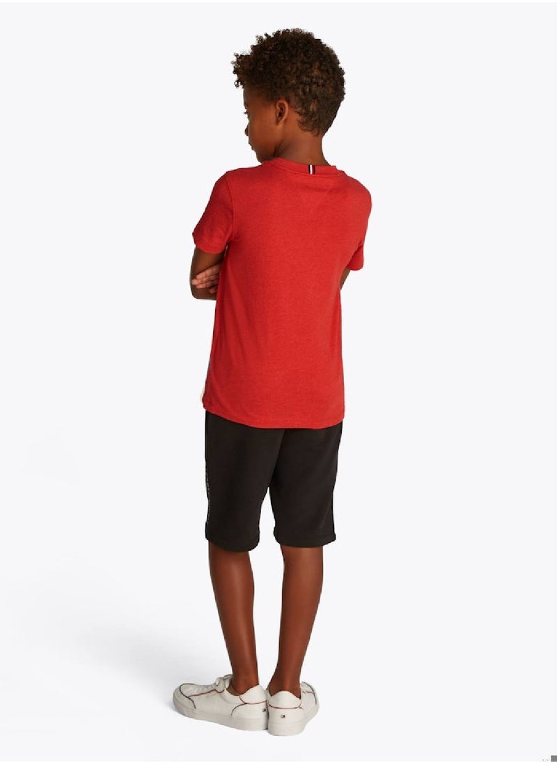 Boys' Contrast Crew Neck T-Shirt - Cotton, Red