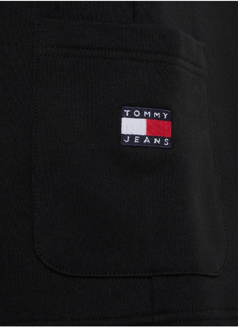 Men's Badge Brushed Terry Cargo Shorts -  Pure brushed cotton terry, Black