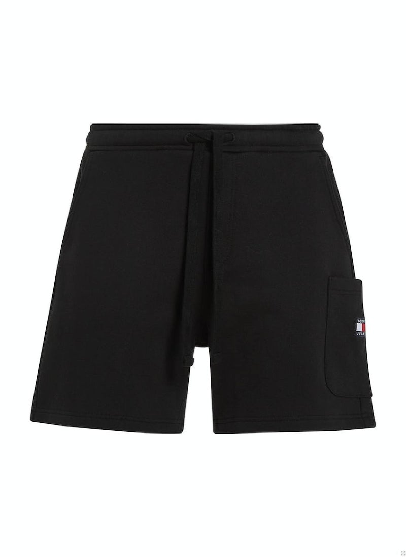 Men's Badge Brushed Terry Cargo Shorts -  Pure brushed cotton terry, Black