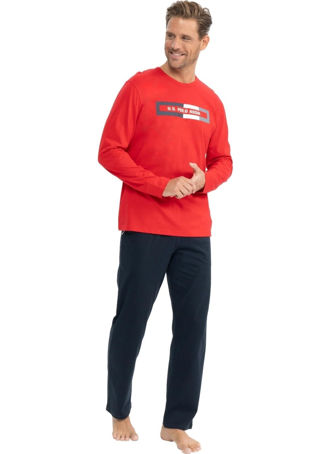 Men's Red Round Neck Pajama Set 18828