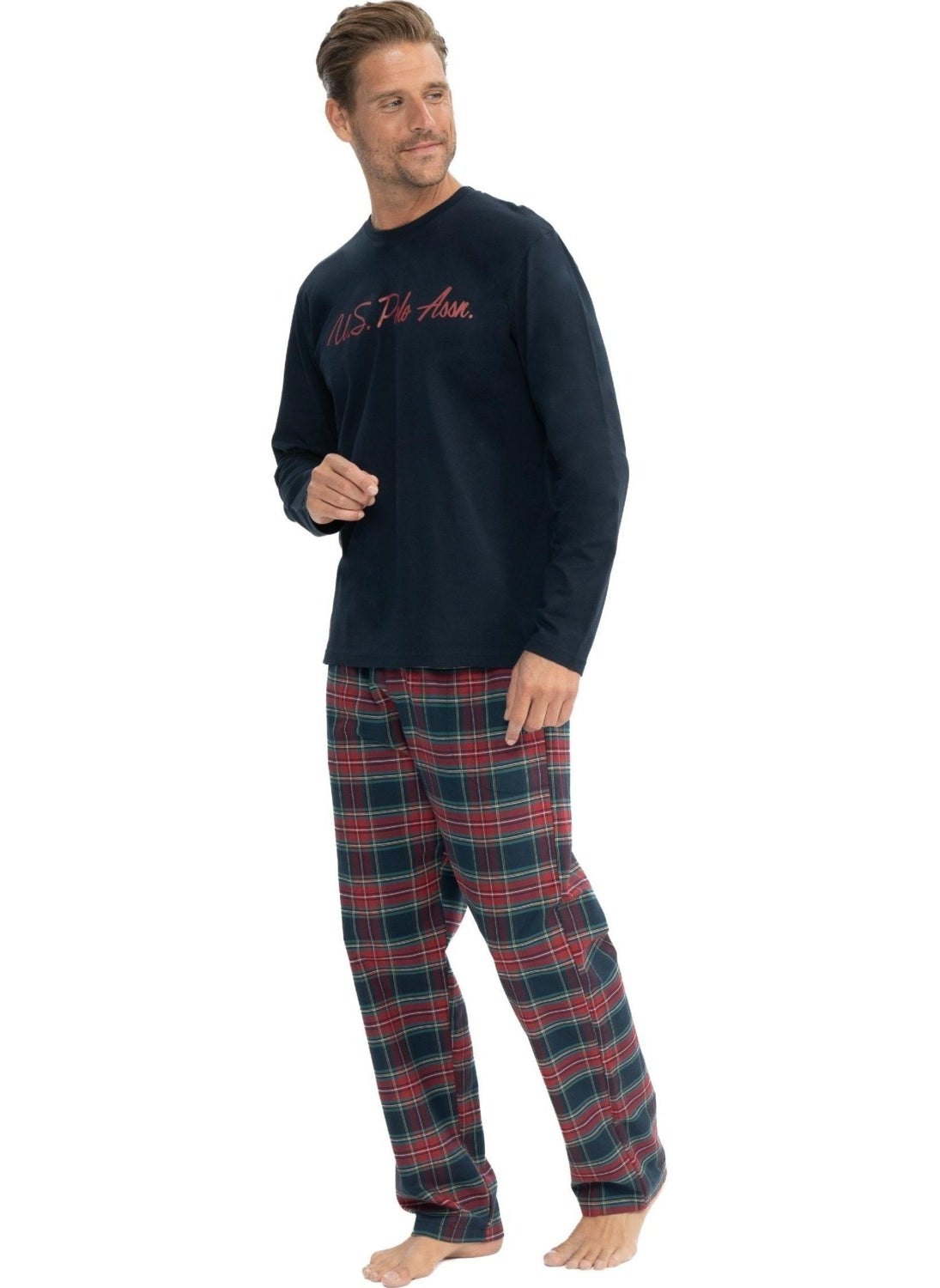 Men's Navy Blue Round Neck Pajama Set 18851