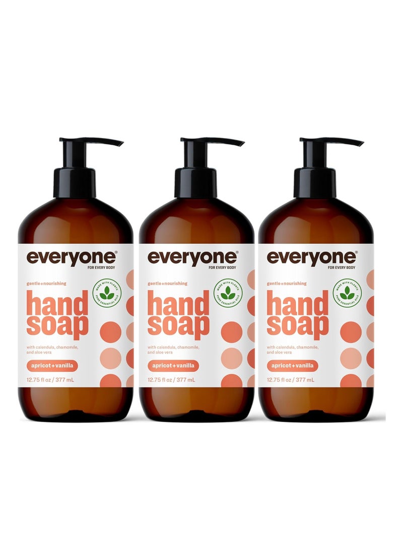 Everyone Liquid Hand Soap, 12.75 Ounce (Pack of 3), Apricot and Vanilla, Plant-Based Cleanser with Pure Essential Oils