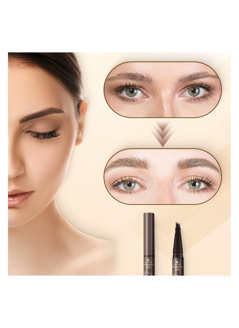 Ultra Slim Eyebrow Makeup, 2 in 1 Magic Eyebrow Pencil, Upgrade 3D Waterproof Microblading Eyebrow Pencil Contouring Pen, 4-Tipped Precise Brow Pen Tattoo Pencil for Natural Makeup Last (Black)