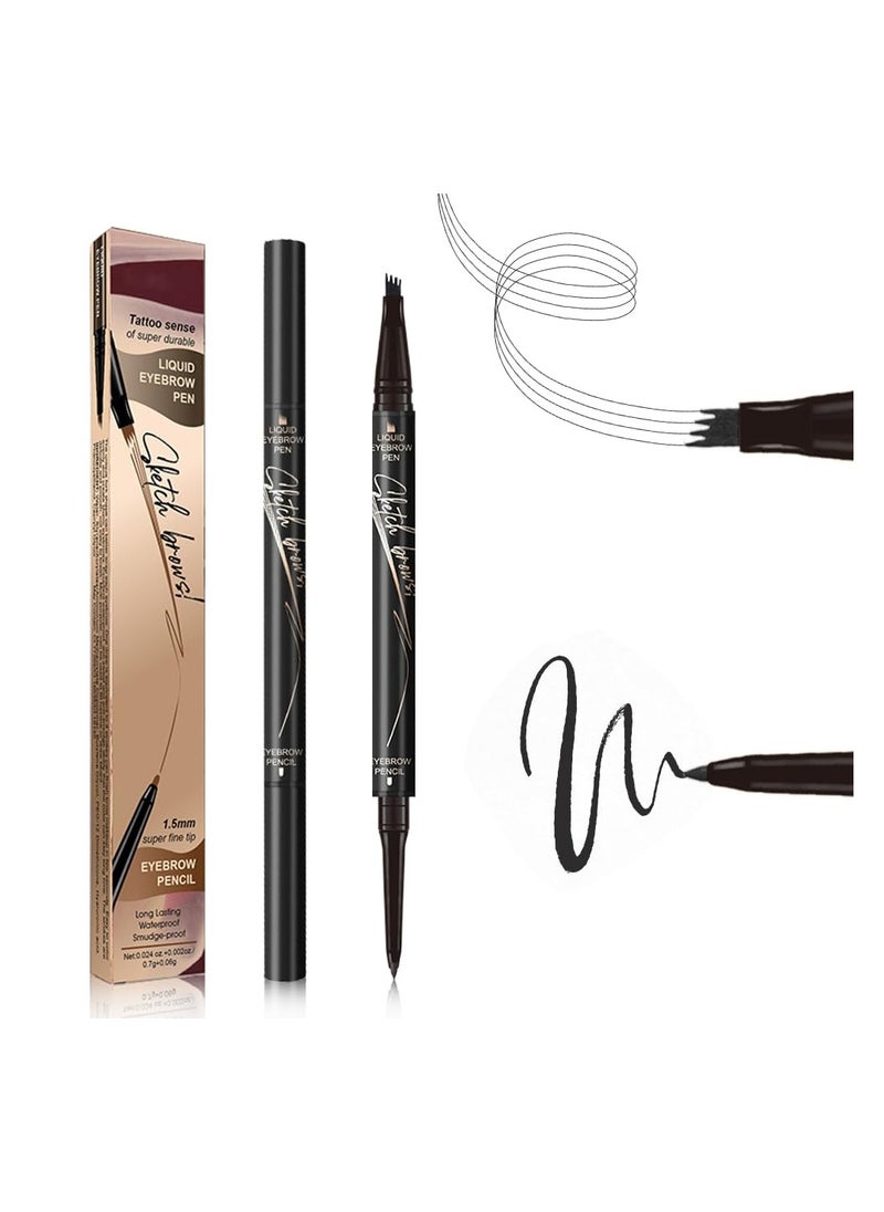 Ultra Slim Eyebrow Makeup, 2 in 1 Magic Eyebrow Pencil, Upgrade 3D Waterproof Microblading Eyebrow Pencil Contouring Pen, 4-Tipped Precise Brow Pen Tattoo Pencil for Natural Makeup Last (Black)