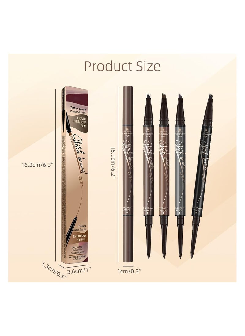 Ultra Slim Eyebrow Makeup, 2 in 1 Magic Eyebrow Pencil, Upgrade 3D Waterproof Microblading Eyebrow Pencil Contouring Pen, 4-Tipped Precise Brow Pen Tattoo Pencil for Natural Makeup Last (Black)