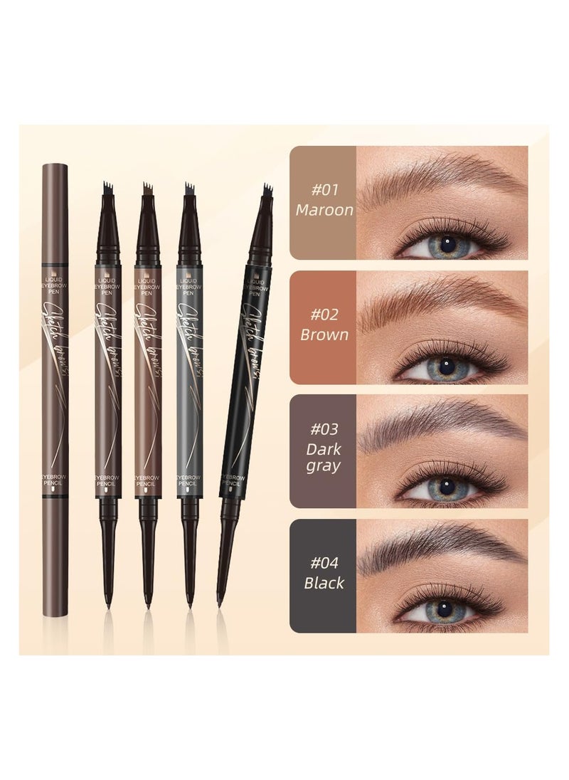 Ultra Slim Eyebrow Makeup, 2 in 1 Magic Eyebrow Pencil, Upgrade 3D Waterproof Microblading Eyebrow Pencil Contouring Pen, 4-Tipped Precise Brow Pen Tattoo Pencil for Natural Makeup Last (Black)