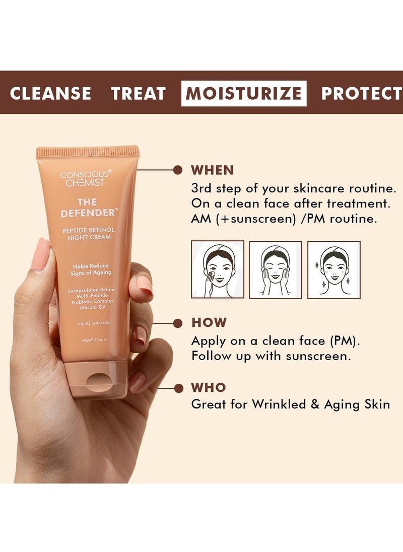 Conscious Chemist 0.2% Retinol Moisturizer Cream | 50g | Pro-Collagen Night Cream For Men & Women, Multi peptide Anti aging Face cream, Reduces Fine lines, Neck lines & Wrinkles, All Skin Types
