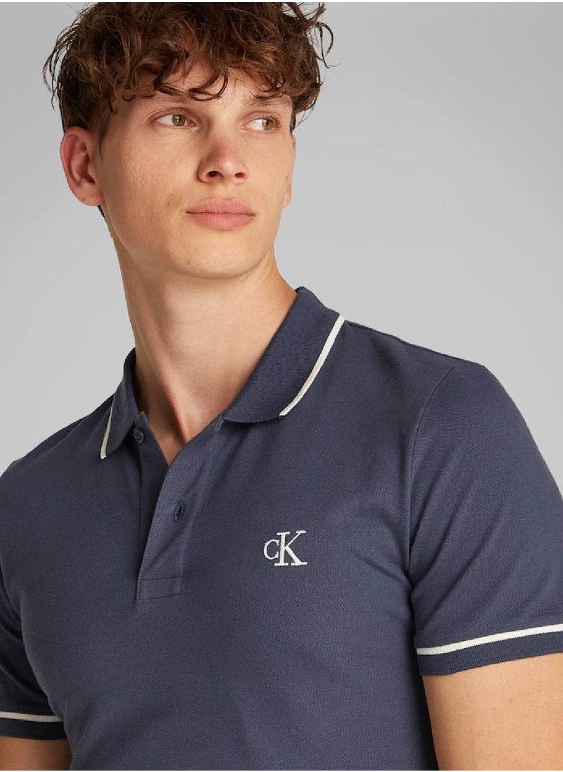 Men's Slim Polo Shirt - Cotton, Blue