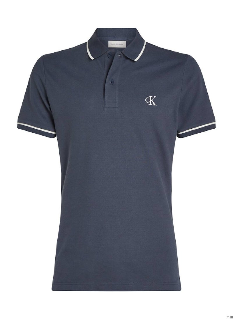 Men's Slim Polo Shirt - Cotton, Blue