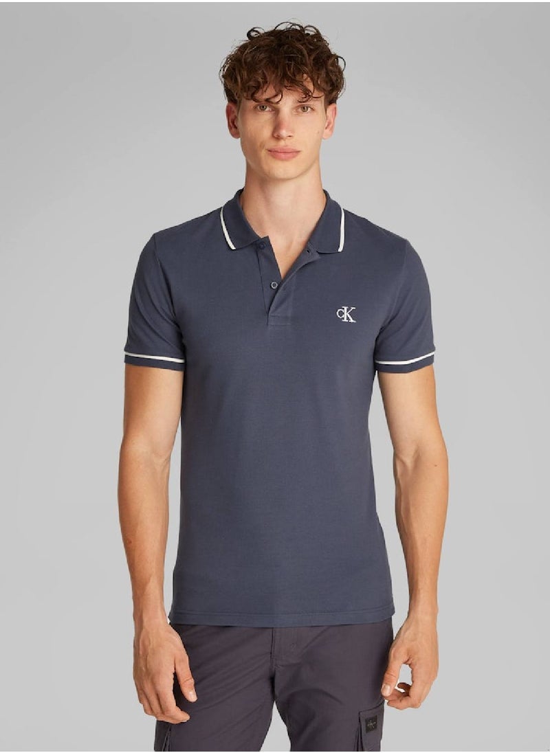 Men's Slim Polo Shirt - Cotton, Blue