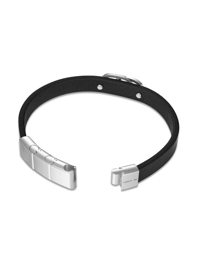Bruno Stainless Steel Black Leather Bracelet for Men