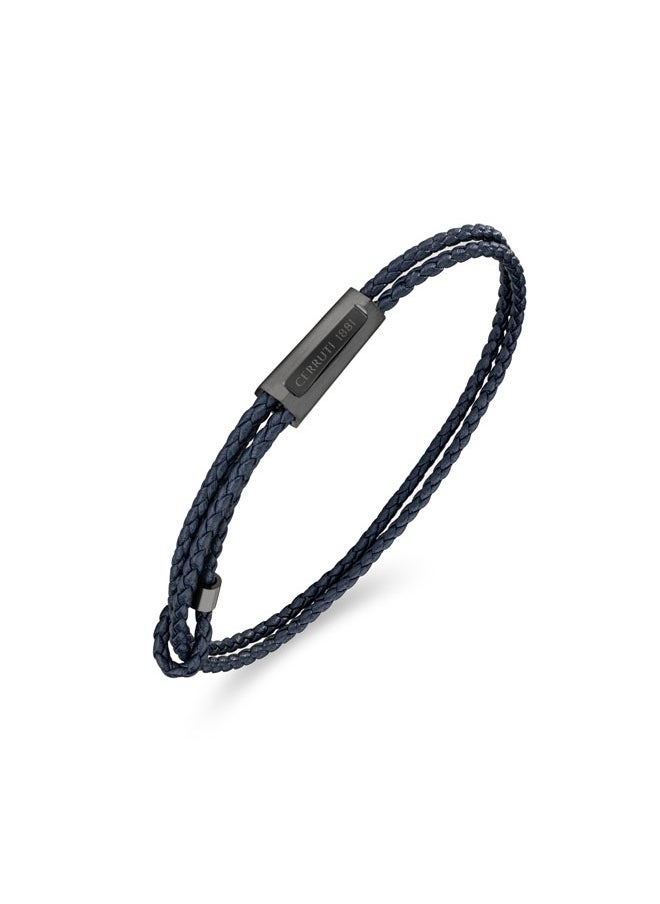 Duals BraceletDouble Tour Navy Blue Leather with Iconic LogoBold Statement Accessory for Men