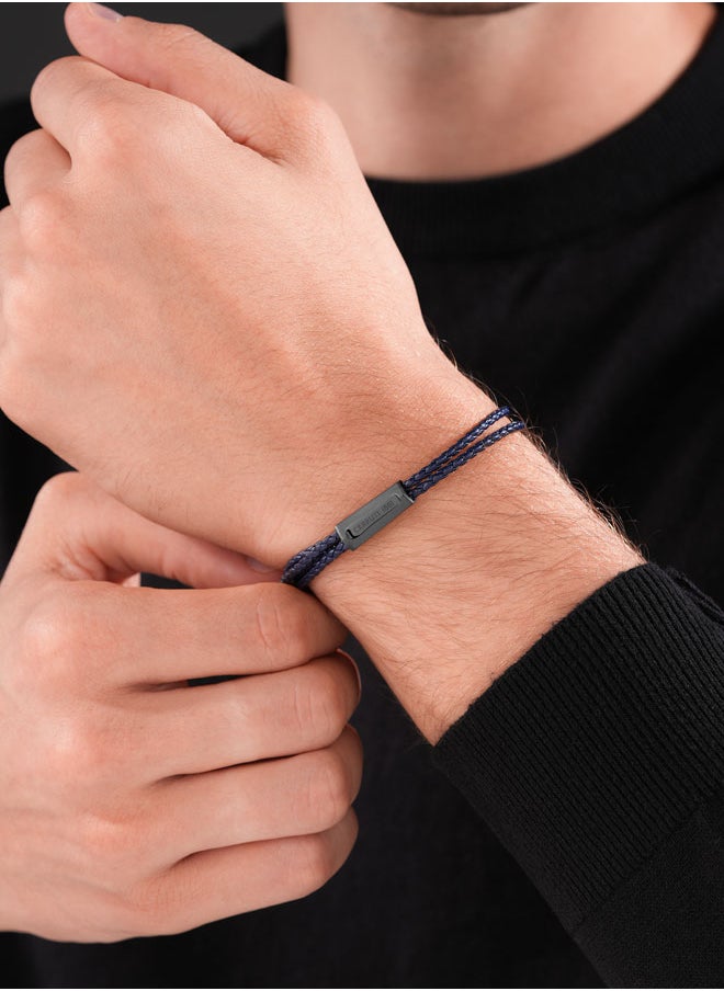 Duals BraceletDouble Tour Navy Blue Leather with Iconic LogoBold Statement Accessory for Men