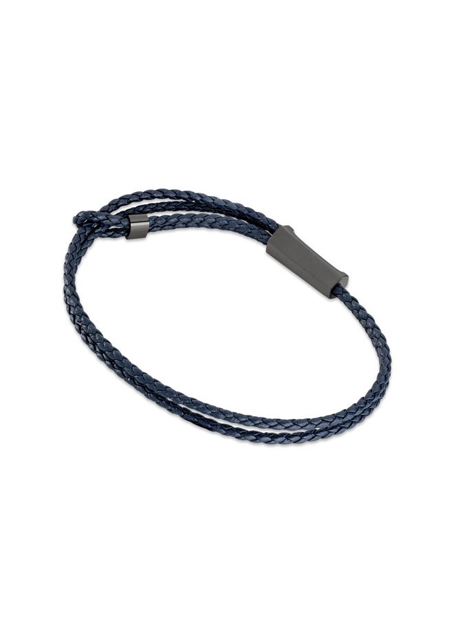 Duals BraceletDouble Tour Navy Blue Leather with Iconic LogoBold Statement Accessory for Men