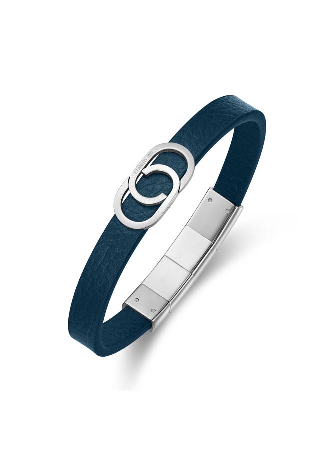 Bruno Stainless Steel Navy Leather Bracelet for Men