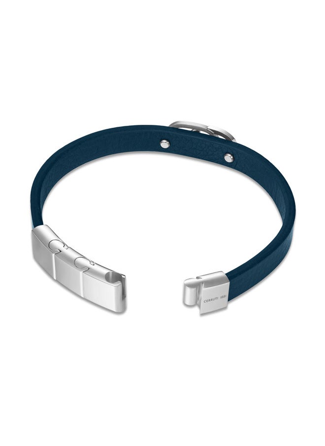 Bruno Stainless Steel Navy Leather Bracelet for Men