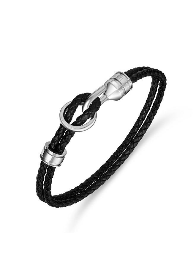 Dario Black Double Leather Bracelet with Stainless Steel Motif for Men