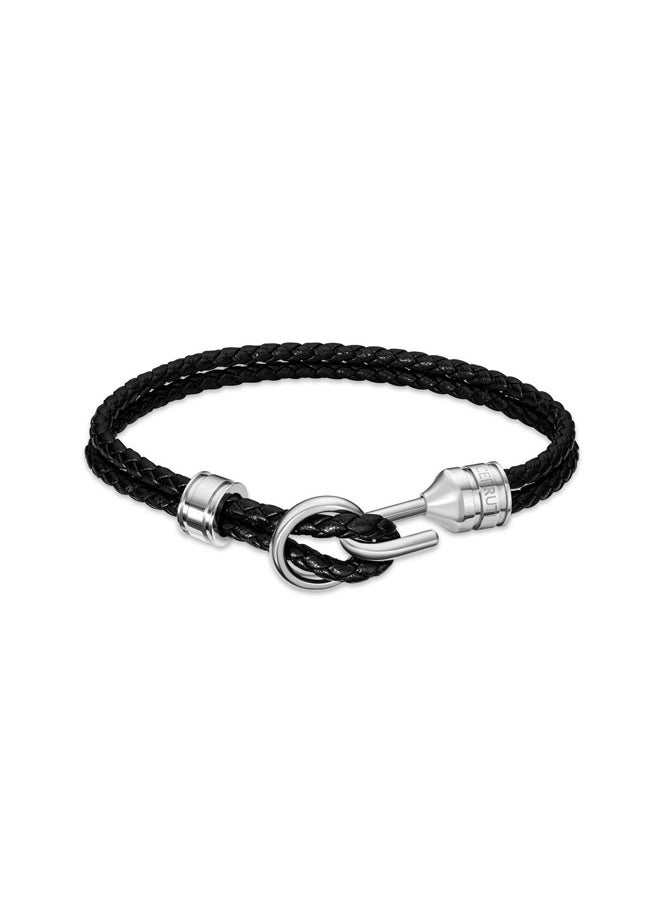 Dario Black Double Leather Bracelet with Stainless Steel Motif for Men