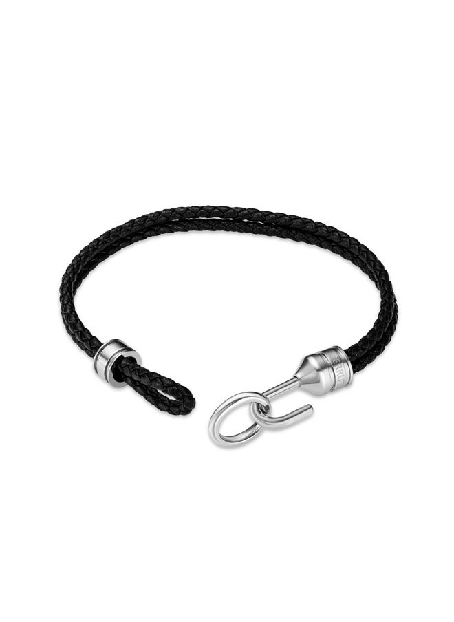 Dario Black Double Leather Bracelet with Stainless Steel Motif for Men