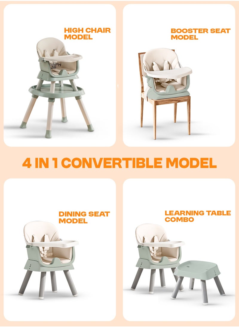 6 in 1 Convertible Baby High Chair for Kids, Baby Feeding with 2 Adjustable Heights, 5 Point Safety Belt And Tray, Kids High Chair for Baby 1 to 5 Years Green
