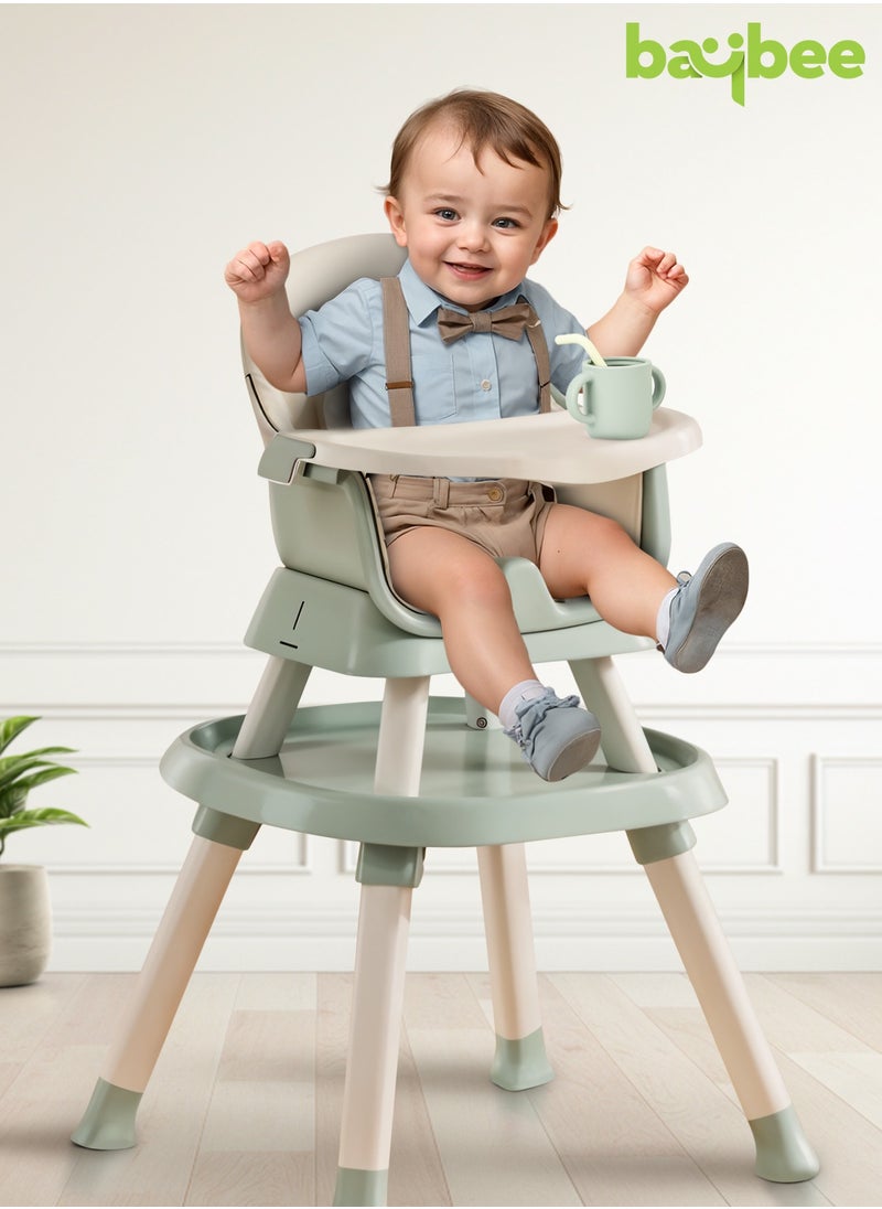 6 in 1 Convertible Baby High Chair for Kids, Baby Feeding with 2 Adjustable Heights, 5 Point Safety Belt And Tray, Kids High Chair for Baby 1 to 5 Years Green