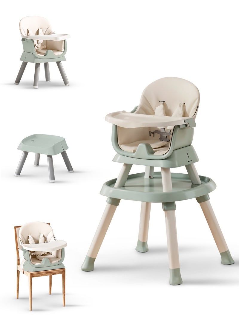6 in 1 Convertible Baby High Chair for Kids, Baby Feeding with 2 Adjustable Heights, 5 Point Safety Belt And Tray, Kids High Chair for Baby 1 to 5 Years Green