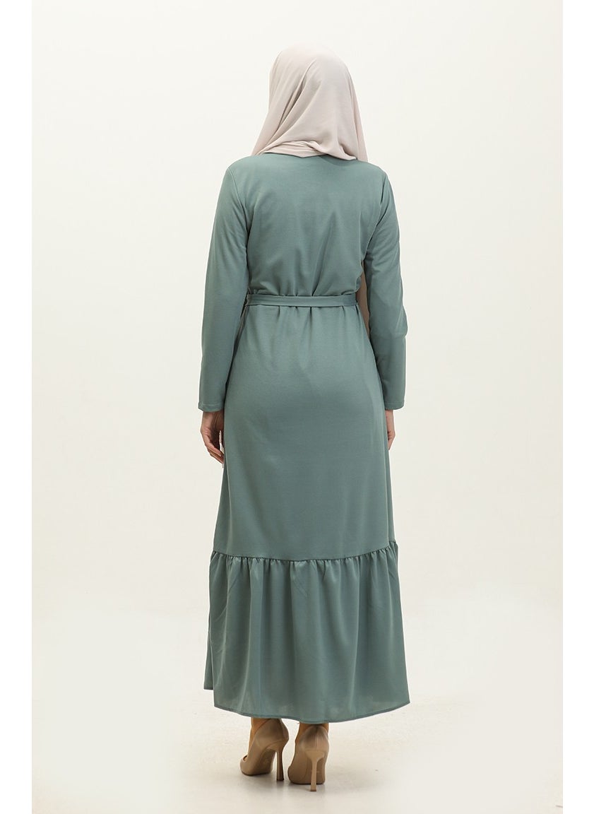 Pleated Belted Abaya 0703-01 Almond Green