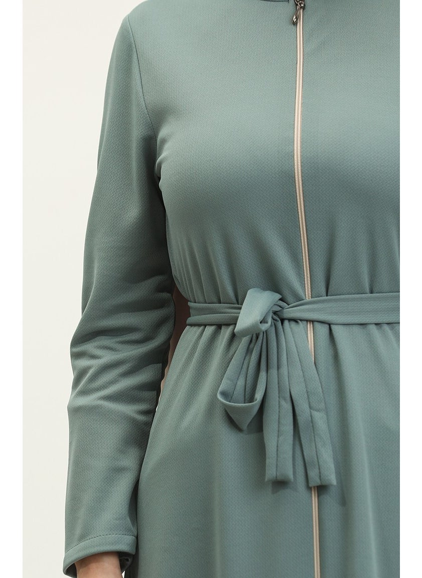 Pleated Belted Abaya 0703-01 Almond Green