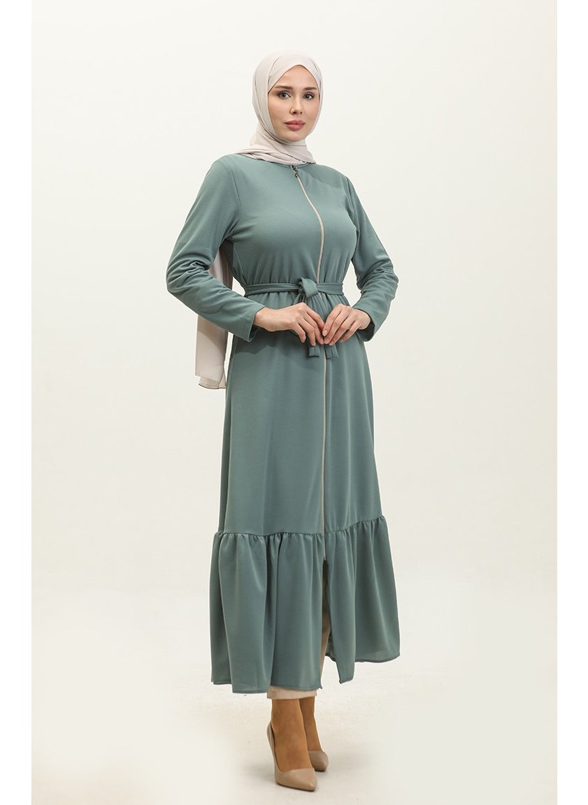 Pleated Belted Abaya 0703-01 Almond Green