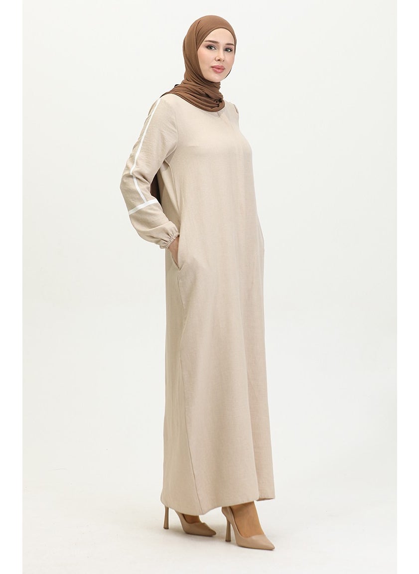 Print Detail Abaya 24018-03 Beige