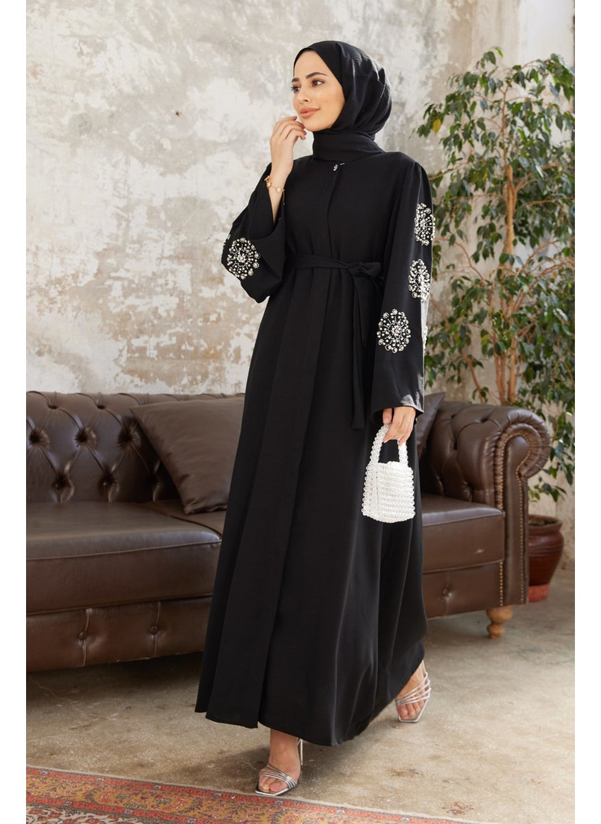 Liva Abaya with Stoned Sleeves - Black