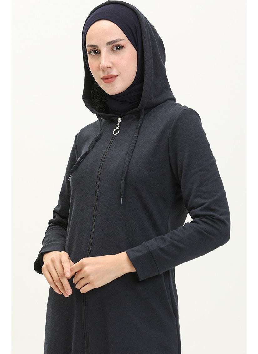 Hooded Pocket Sport Abaya 3011-01 Navy Blue