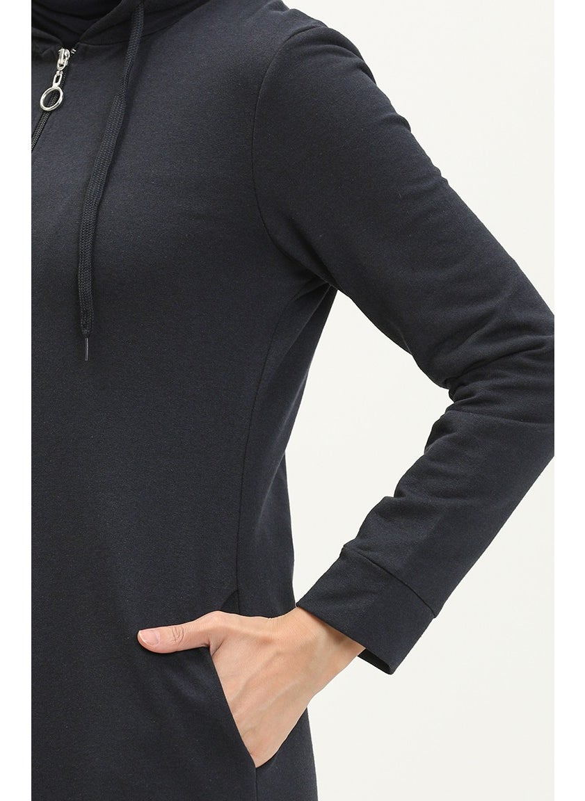 Hooded Pocket Sport Abaya 3011-01 Navy Blue