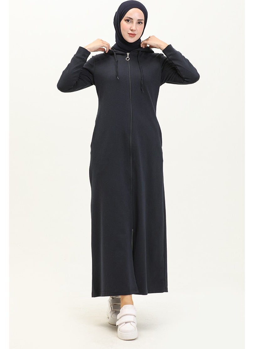 Hooded Pocket Sport Abaya 3011-01 Navy Blue