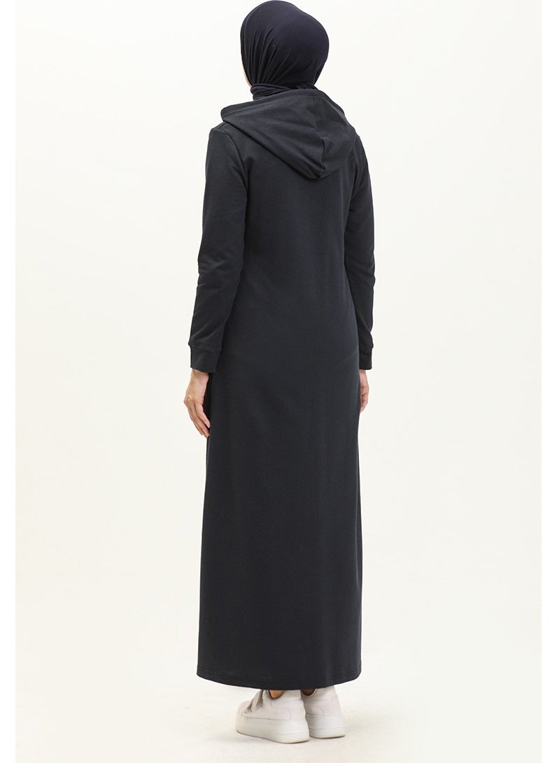 Hooded Pocket Sport Abaya 3011-01 Navy Blue