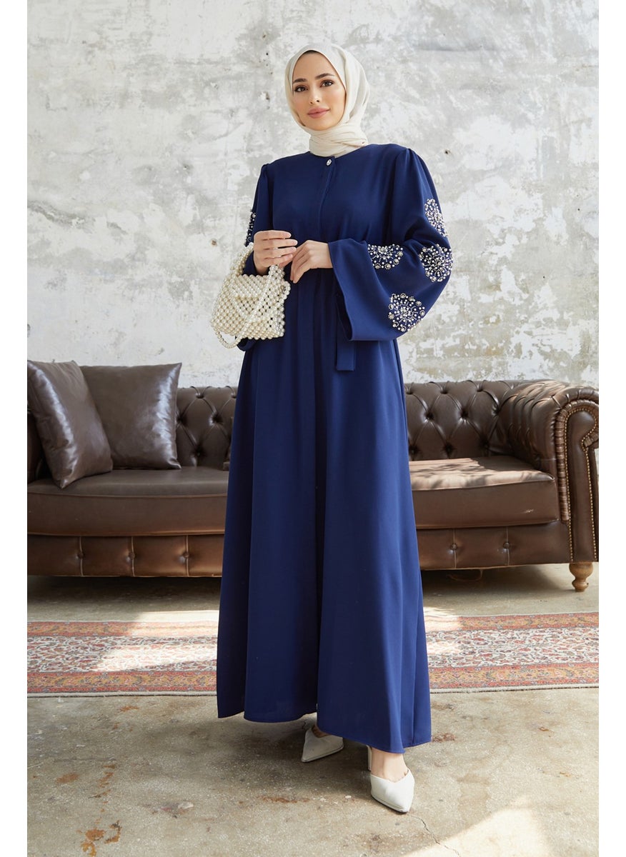 Liva Abaya with Stoned Sleeves - Indigo